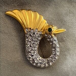 Vintage Stylized Ostrich Bird Brooch w Rhinestones